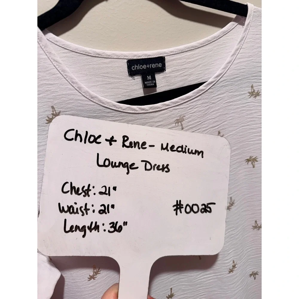 Chloe + Rene White Gold Palm Tree Embroidered Tie Sleeve Shift Dress 11091FCEY M
